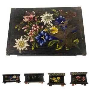 Vintage 1947 Hand Painted Floral Wood Lidded Trinket Box Bad Reichenhall Germany